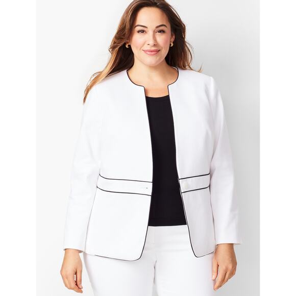 Talbots Dobby Weave Piped One Button White Blazer Career Jacket NWT Size 18W - Picture 1 of 7